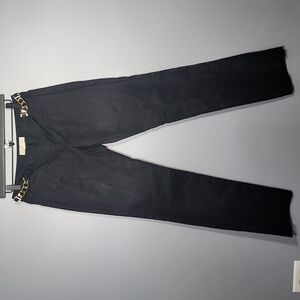 Michael Kors Black Straight Leg Chino Gold Hardware Belted Pants